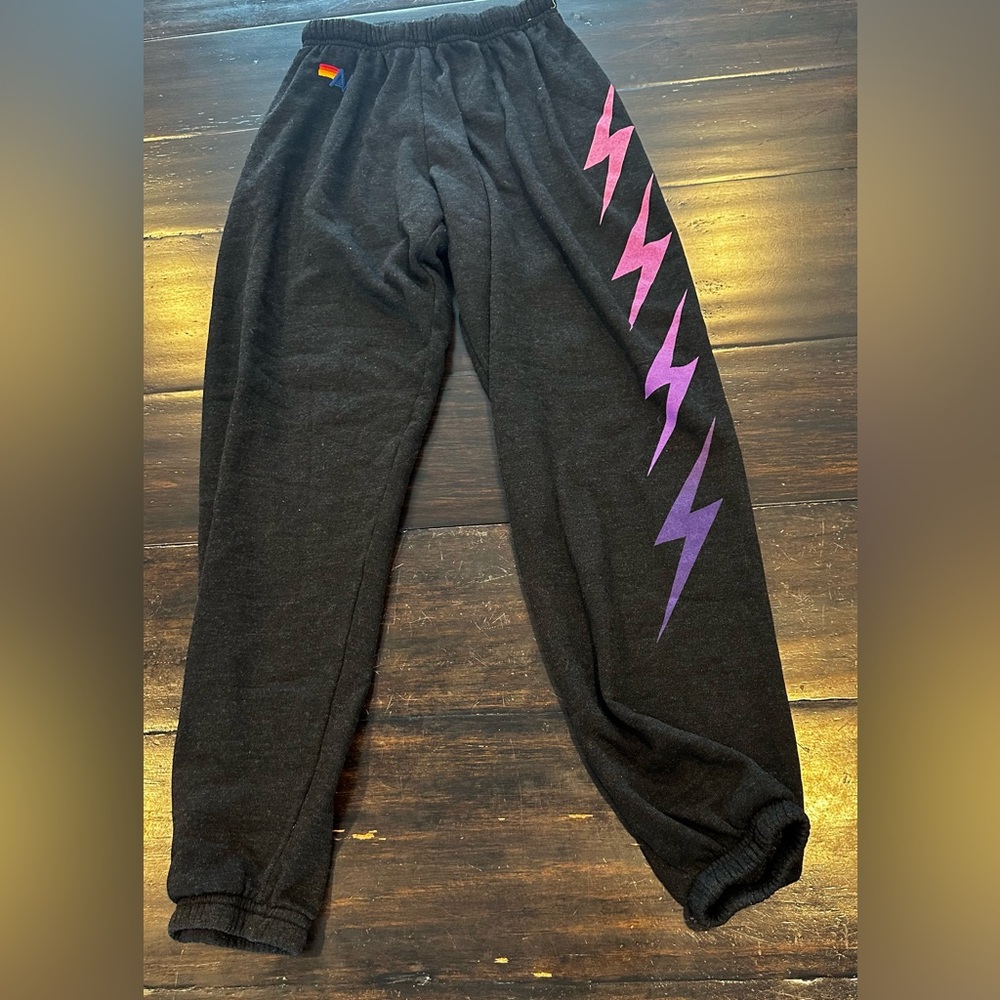Aviator nation sweatpants with pink and purple lightning bolts